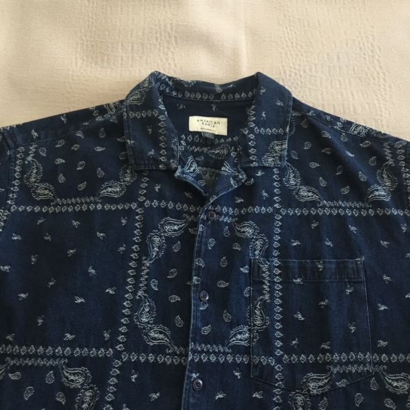American Eagle By Payless Other - American Eagle Button Up Shirt Men's Size L Tall Blue Relaxed Bandana Paisley